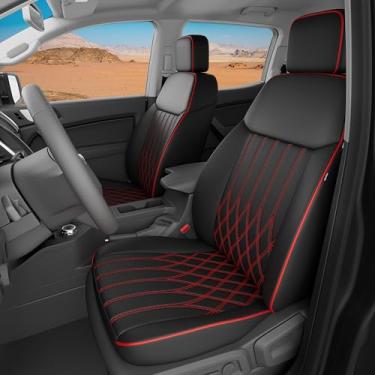Imagem de FEINEPRO Capas de assento de carro com ajuste personalizado para Ford Ranger 2019-2023 XL/XLT/Lariat Crew Cab - Traseira com suporte de copo, protetores de assento de carro de couro impermeável