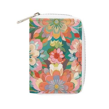 Imagem de NTVOWPZO Carteira masculina com suporte de cartão de crédito macio para cartão de visita, linda estampa de flor, capa para cartão com zíper