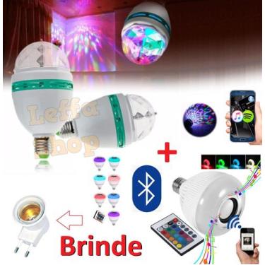 Imagem de Kit Festa Lâmpada Giratória Led Colorido + Lâmpada Musical Caixa de So