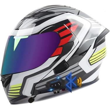 Imagem de Capacete Bluetooth De Motocicleta Modular, Capacete De Motocicleta Flip Up Ti-collision Capacete Integral Ti-fog Com Guarda-sol Duplo Capacete De Motocicleta Flip De Segurança C, E, M(57~58cm)