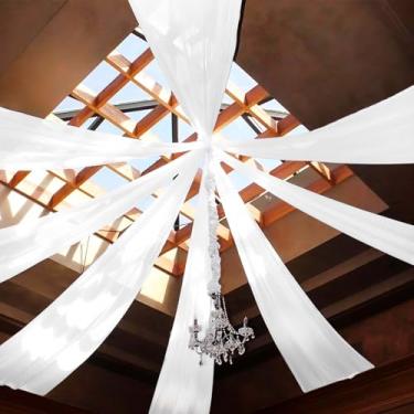 Imagem de Showgeous Cortinas de teto brancas 8 painéis 1,5 m x 4,6 m cortinas de teto de casamento arco de casamento cortina de gaze para decoração de festa cerimônia de palco evento
