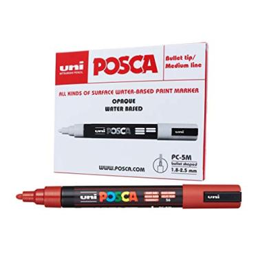 Imagem de POSCA, UNI, Caneta Marcador PC-5M, Ponta Média, traço de 2,5mm a 6,8mm, Rubi, Caixa com 6 Unidades