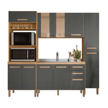 Imagem de Cozinha Modulada Intenza Lidia 4 Peças - Nicioli Freijó/Chumbo