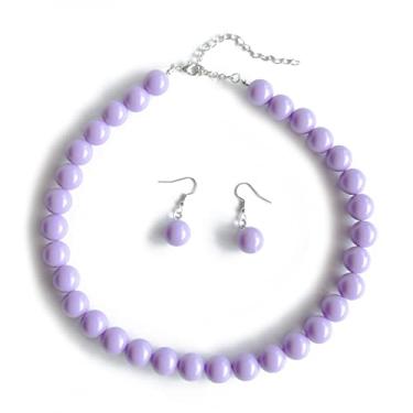 Imagem de QBCL Conjunto de brincos de gargantilha de colar de contas colorido acrílico grande joia de festa de verão para mulheres (roxo)