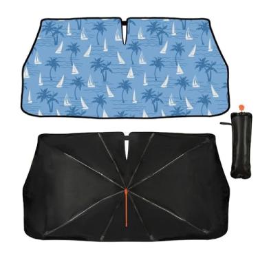 Imagem de Guarda-sol de para-brisa de carro - guarda-sol de árvore havaiana guarda-sol para janela frontal de carro, bloqueador de raios UV, guarda-chuva de para-brisa dobrável, protetor de viseira de sol