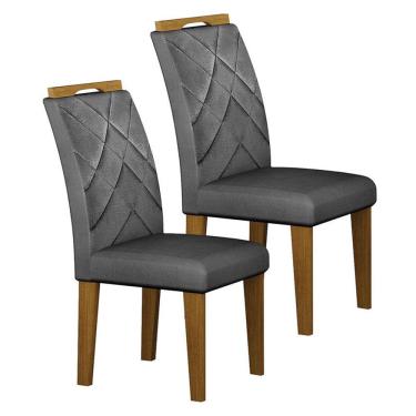 Imagem de Cadeira para Mesa de Jantar Larissa New MDF Kit 2 Peças Freijó Joli Chumbo - Leifer Móveis