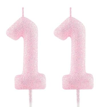 Imagem de Vela de aniversário de 11 anos, rosa, número 11, velas luminosas, enfeite de bolo, decoração de feliz aniversário, para meninas, meninos, mulheres, comemorações, artigos de festa