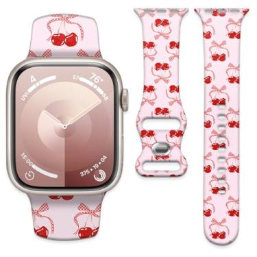 Imagem de Pulseira de substituição de silicone macio de 38 mm, 40 mm, 41 mm e 42 mm com fecho clássico para Apple Watch Series SE 10, 9, 8, 7, 6 5 e Utral (Cherry Bow)