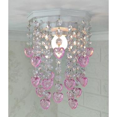 Imagem de Lustre de Acrílico Rosa com Castanhas Transparentes - 25cm - Lustres S