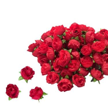 Imagem de hhdatc 100 peças de flores artificiais de seda vermelha de 3 cm para artesanato, buquês de casamento, paredes de casa, jardim e festa