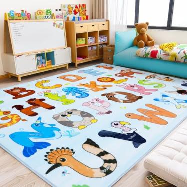 Imagem de Bolacrom Tapetes infantis para sala de jogos, 20 x 3 m, tapete educativo para aprender o alfabeto ABC, macio, lavável na máquina, tapete de animal fofo antiderrapante para sala de aula, berçário
