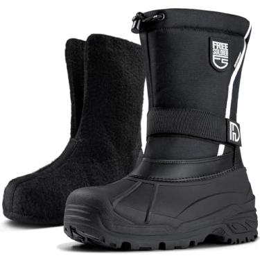 Imagem de FREE SOLDIER Botas de neve masculinas isoladas impermeáveis calçados de inverno antiderrapantes para uso ao ar livre com forro removível (preto espesso, 36)