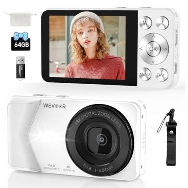 Imagem de Câmera digital 4K, câmera digital de 64 MP com foco automático, zoom de 18x, 20 filtros, cartão TF de 64 GB, bateria de 2000 mAh, câmera vlogging pequena compacta com tela de 2,8 polegadas para