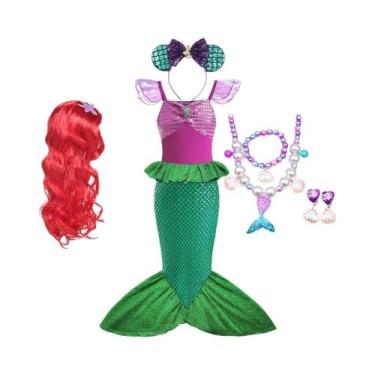 Imagem de Vestido de Princesa Ariel - Pequena Sereia - Manga Curta em Tule para 