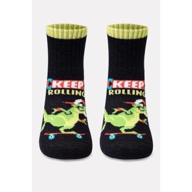 Imagem de Meia Cano Médio Puket Canelada Bebê Menino Dinossauro Skate Azul Marin