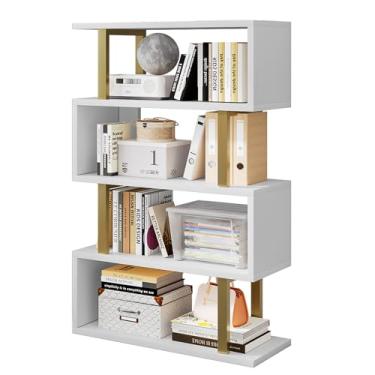 Imagem de SORCEDAS Estante geométrica em forma de S prateleira industrial para sala de estar, quarto e escritório (branca, 4 camadas)