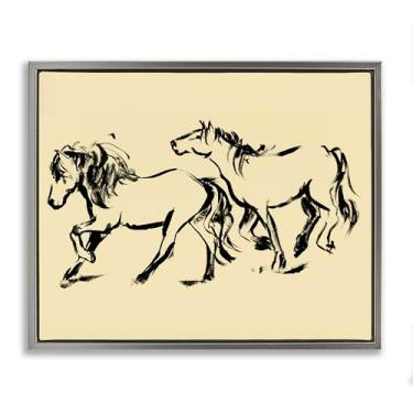 Imagem de Stupell Industries Cavalos em Movimento Galope Cinza Emoldurado Tela Flutuante Design de Arte de Parede por Victoria Barnes, 17 x 21