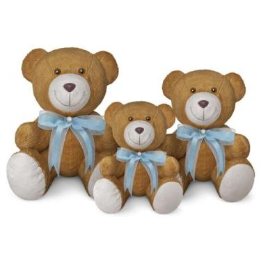 Imagem de Trio De Ursinhos De Pelúcia Articulado Decoração Com Laço 15, 20 e 25c