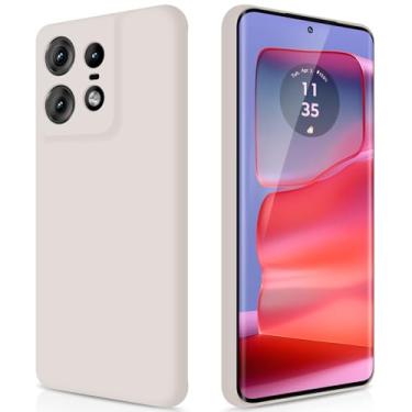 Imagem de GiiYoon Capa para Motorola Edge 50 Pro, capa protetora de corpo inteiro com toque suave e sedoso, case à prova de choque com forro em microfibra - Bege