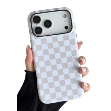 Imagem de Longlayss Compatível com 17 Pro Case Linda Estética Checkerboard Capa de Telefone para Mulheres Meninas À Prova de Choque Fina TPU e Capa Protetora de PC Rígido (Branco Antigo)