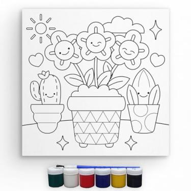 Imagem de Kit Tela Para Pintura Com Tinta E Pincel Canvas 20x20cm (Flores)