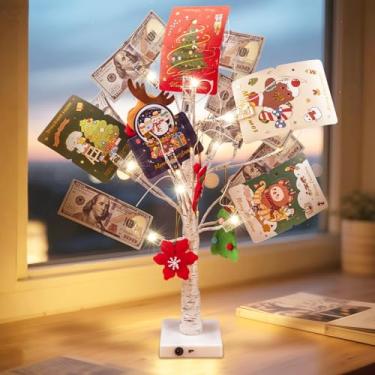 Imagem de Porta-cartão de presente Money Tree, bétula LED de 60 cm com 12 clipes, alimentado por bateria/USB com temporizador, visor de fotos
