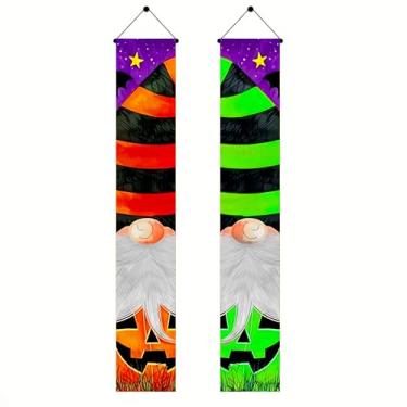 Imagem de BlissYard Faixa de porta de gnomo de Halloween 30 x 180 cm conjunto de placas de varanda de gnomo de abóbora decoração vertical para jardim ao ar livre, gramado, porta da frente, decoração de festa