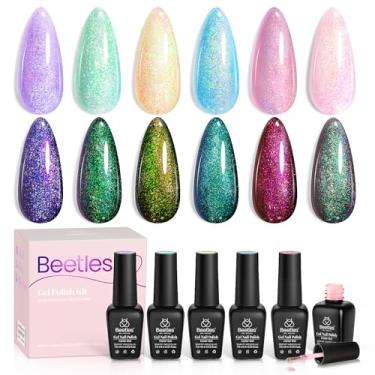 Imagem de beetles Gel Polish Conjunto De Esmaltes Em Com Glitter Beetles, Rosa Pastel, Roxo, Azul, 6 Cores, Halo Nebulosa, Camaleão, Lâmpada Uv, Presentes Para Mulheres