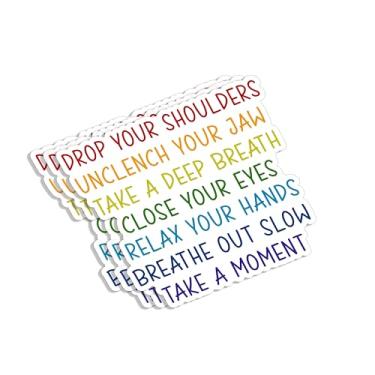 Imagem de (3 peças) Drop Your Shoulders Take A Deep Breath Take A Moment Adesivo Engraçado Citações Inspiradoras Vinil Decalque Adesivos de Presente para Tumbler Laptop Kindle Garrafas de Água Livros Telefone
