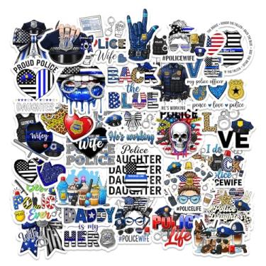 Imagem de Pacote com 30 adesivos policiais – Vinil à prova d'água Thin Blue Line & Law Enforcement Decalques para laptop, copo, carro, garrafa de água – Adesivos para esposa da polícia e apoiador da família