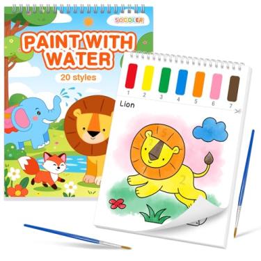 Imagem de SOCOLER Livros de colorir com água para crianças, conjuntos de papéis de pintura em aquarela sem bagunça para crianças, kit de tinta de aquarela, presente de aniversário para crianças de 1 a 3 anos, 4