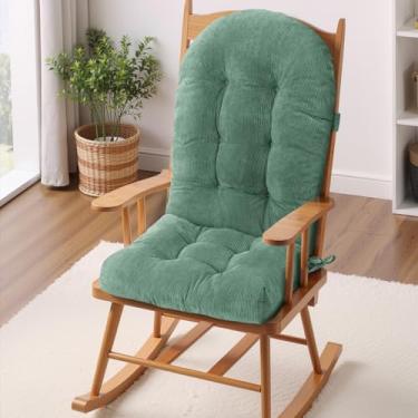 Imagem de Almofada para cadeira de balanço - tecido de veludo cotelê, esponja de alta densidade, durável, confortável, antiderrapante, almofadas de assento com laços, veludo cotelê, verde sálvia, 111,8 x 48,3 x