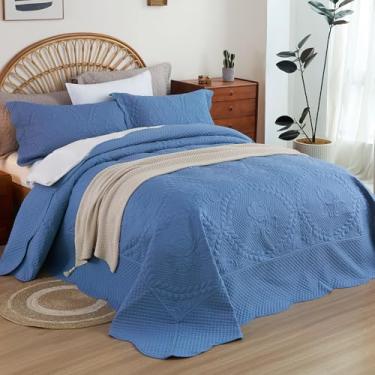 Imagem de EVENHUG Colchas King extragrandes California King Conjunto de Colcha com Fronhas Extra Largas King Size Colchas Leve Conjuntos de Cama Azul 304.8 cm x 325.1 cm