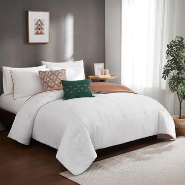 Imagem de Modern Threads Conjunto de edredom jacquard cinza caçador – Conjunto de cama cinza claro mesclado de 5 peças com travesseiros e fronhas decorativas, roupa de cama macia texturizada para todas as