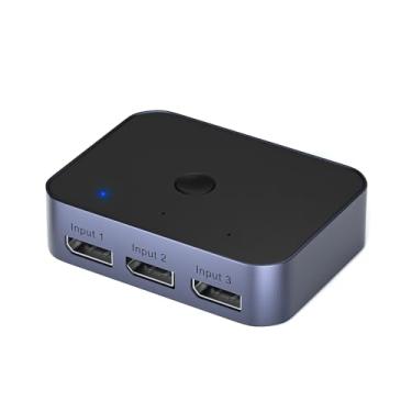 Imagem de Arector Switcher DisplayPort 1.4 bidirecional, 3 em 1 saída 8K DP Switcher Box suporta 8K 30Hz / 4K 120Hz compatível com TVs monitores, laptops, projetores de PC etc