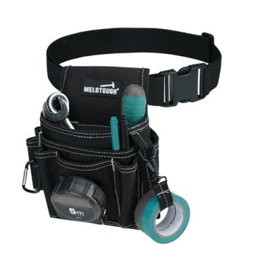 Imagem de MELOTOUGH Bolsa de ferramentas de eletricista com clipe de cinto, conjunto de cinto de trabalho resistente de 5 cm para homens, bolsa de ferramentas utilitária com 13 bolsos para empreiteiros e