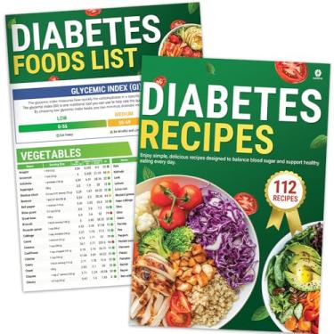 Imagem de 2 tabelas de alimentos para diabetes e guia de receitas – índice glicêmico, carboidratos, calorias, 112 receitas para diabéticos, para dieta tipo 1 e 2, baixo índice gastrointestinal