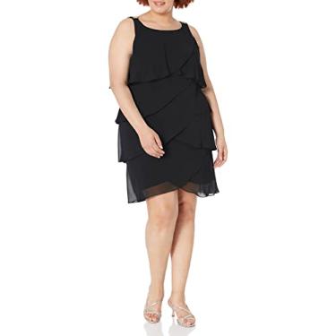 Imagem de S.L. Fashions Vestido feminino plus size liso com várias camadas adornado, Muito preto, 58