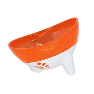 Imagem de Comedouro e Bebedouro Elevado para Cães e Gatos, Tigela Glitter Laranja, 600ml, Antiderrapante, Base Branca, Tigela Dupla