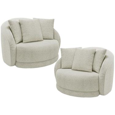 Imagem de Kit 02 Poltronas Decorativa Para Sala Estar Base Giratória Witta M03 Bouclê Bege Claro - Lyam Decor