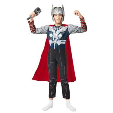 Imagem de EJWCIG Fantasia de super-herói infantil com capacete, capa vermelha, conjunto de 4 peças, conjunto de 4 peças, adereços de cosplay para festa de Halloween (G (129,5 a 140 cm)