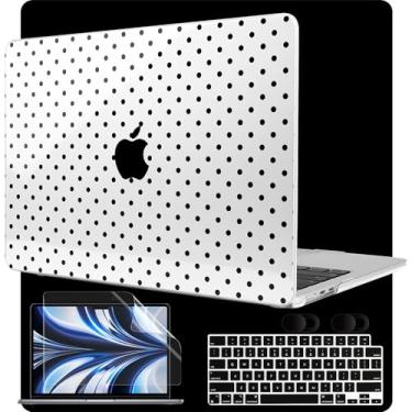 Imagem de MEEgoodo Capa para MacBook Air M4/M3/M2 34.5 cm 2025 2024 2022, serve para o modelo A3240 A3113 A2681, compatível com MacBook Air de 13 polegadas, capa rígida para laptop com capa de teclado, Poka Dot