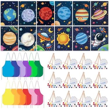 Imagem de Anseal Conjunto de 84 peças de pintura infantil, kit de pintura em tela planeta, lembrancinhas de festa, inclui 12 telas pré-desenhadas, 12 pincéis, 12 paletas, 12 conjuntos de tintas acrílicas, 12