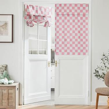 Imagem de Ohocut Cortina de porta francesa quadriculada rosa, cobertura decorativa de janela quadriculada para cozinha, pátio, persiana, porta traseira, 1 painel 66 x 101 cm
