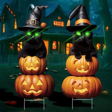Imagem de Decorações de Halloween Black Cat 1,2 m de plástico ao ar livre, 2 uni