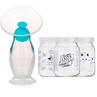 Imagem de Kit Coletor de Leite Materno + 3 Potes de Vidro para Armazenar Leite Materno