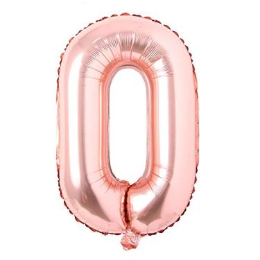 Imagem de Letra de 101,6 cm ouro rosa alfabeto número balão folha de alumínio Mylar festa casamento despedida de solteiro aniversário noiva chá de formatura aniversário celebração mosca decoração com hélio (101,6 cm ouro rosa 0)