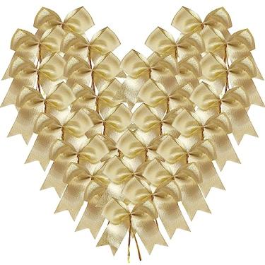 Imagem de MIKEMENG 30 peças de laços de fita dourada metálica de 11,5 cm com laços torcidos para artesanato, laços amarelos para embalagem de Natal, decoração de férias (11,4 cm - L). Ouro
