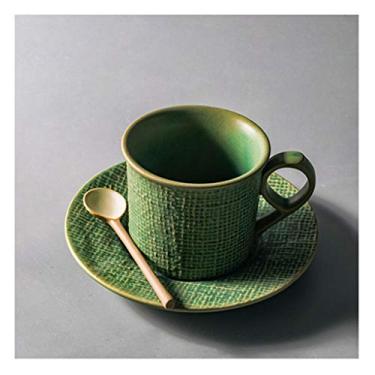 Imagem de GRFIT Caneca Pequena Requintada Espresso Latte Xícara de Café Artesanal Cerâmica Chávena de Chá e Pires Nova Xícara de Café 250ml Conjunto de Chá da Tarde Caneca de Café (Cor: Marrom, Tamanho: Com