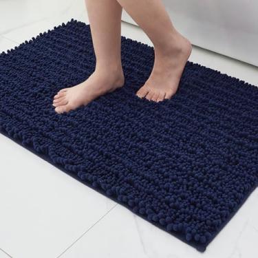 Imagem de ILANGO Tapetes de banheiro azul marinho 61 x 43 cm, tapetes de banho de chenille absorventes extramacios, tapete de banho grosso, antiderrapante, felpudo, lavável na máquina, tapetes de banho de